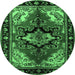 Round Persian Emerald Green Traditional Rug, tr1845emgrn