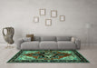 Machine Washable Persian Turquoise Traditional Area Rugs in a Living Room,, wshtr1845turq