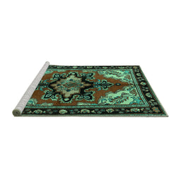 Sideview of Machine Washable Persian Turquoise Traditional Area Rugs, wshtr1845turq