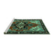 Sideview of Machine Washable Persian Turquoise Traditional Area Rugs, wshtr1845turq