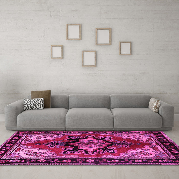 Machine Washable Persian Pink Traditional Rug in a Living Room, wshtr1845pnk