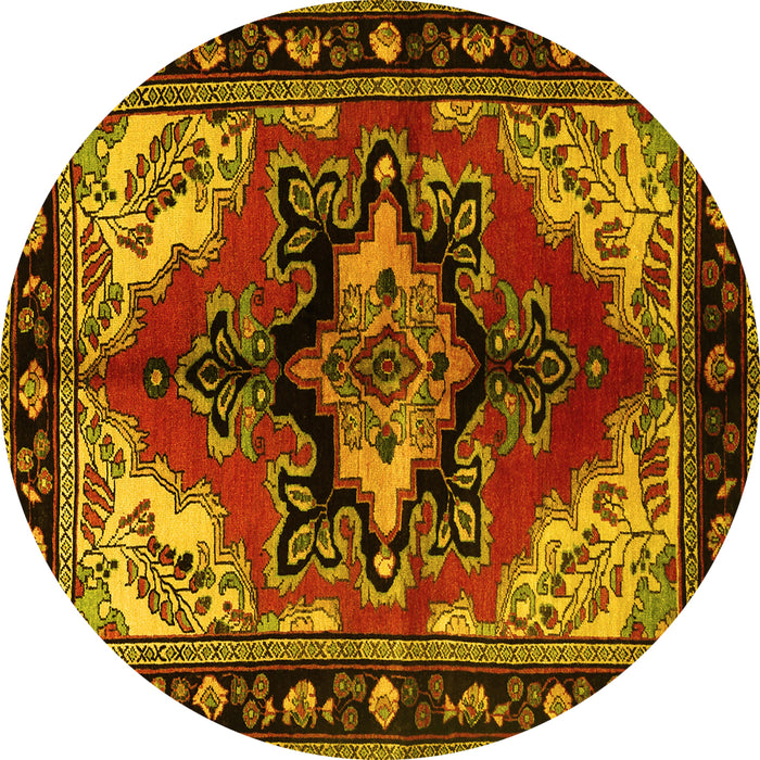 Round Machine Washable Persian Yellow Traditional Rug, wshtr1845yw