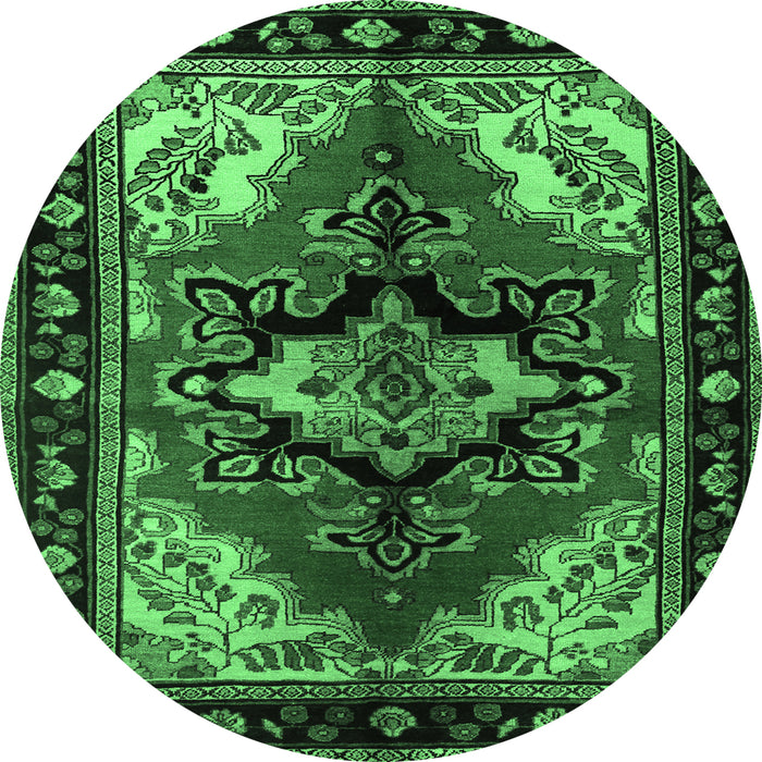 Round Machine Washable Persian Emerald Green Traditional Area Rugs, wshtr1845emgrn