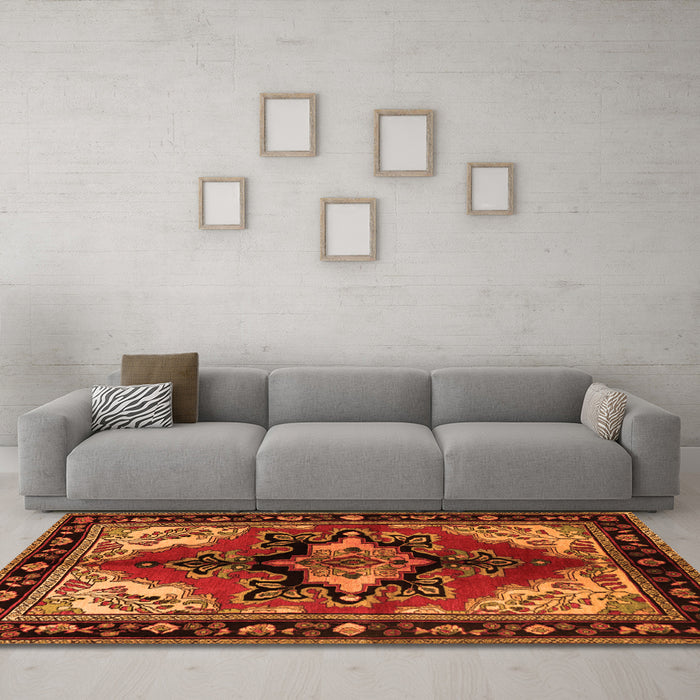 Machine Washable Persian Orange Traditional Area Rugs in a Living Room, wshtr1845org