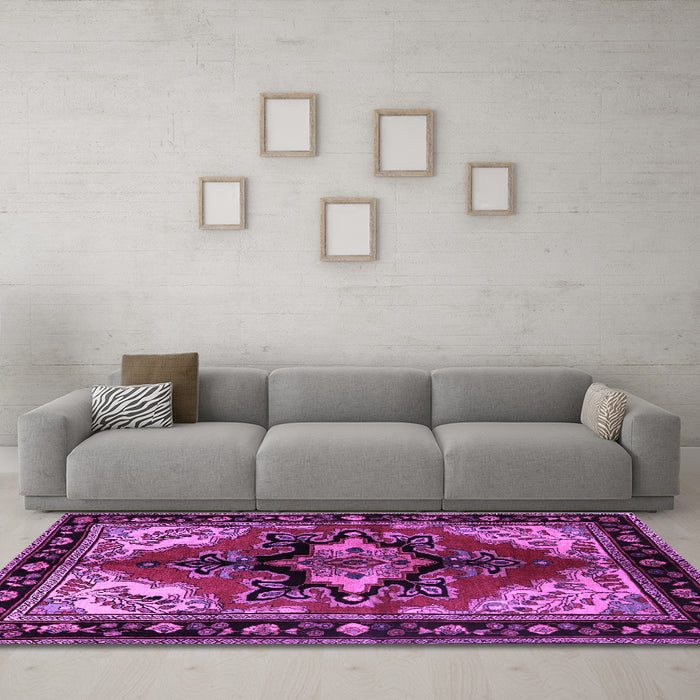 Machine Washable Persian Purple Traditional Area Rugs in a Living Room, wshtr1845pur