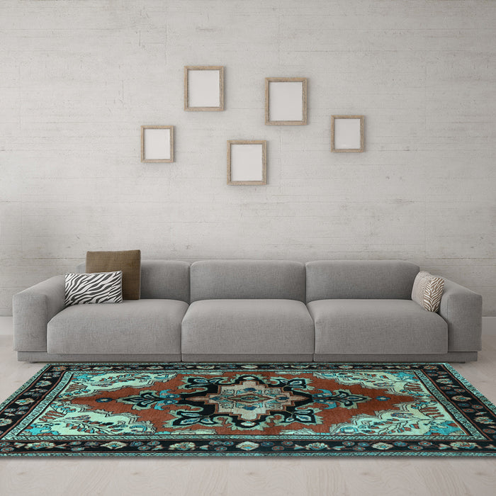 Machine Washable Persian Light Blue Traditional Rug in a Living Room, wshtr1845lblu