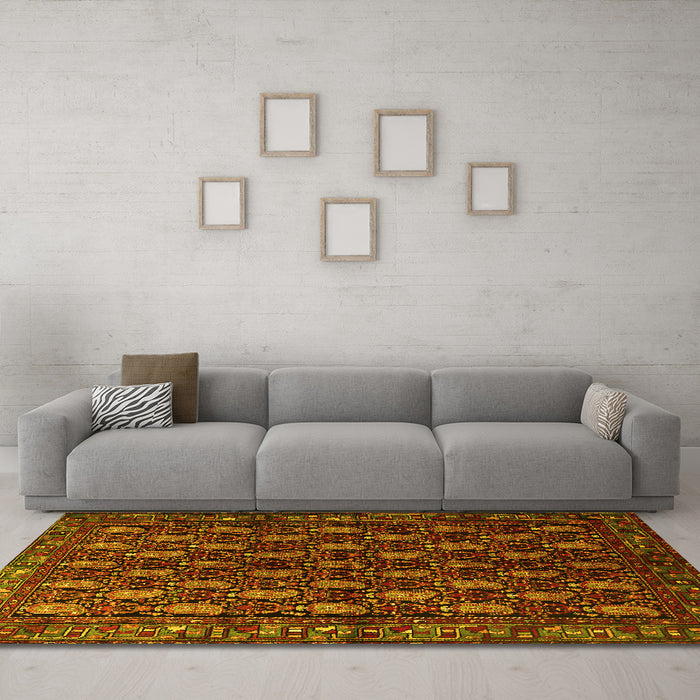 Machine Washable Persian Yellow Traditional Rug in a Living Room, wshtr1846yw