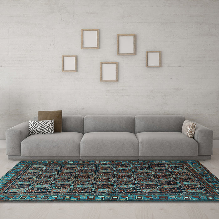 Machine Washable Persian Light Blue Traditional Rug in a Living Room, wshtr1846lblu