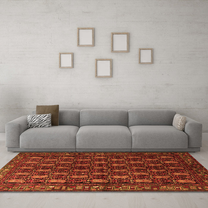 Machine Washable Persian Orange Traditional Area Rugs in a Living Room, wshtr1846org