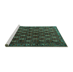 Sideview of Machine Washable Persian Turquoise Traditional Area Rugs, wshtr1846turq
