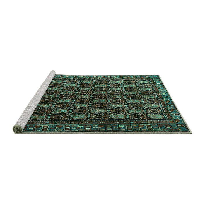 Sideview of Machine Washable Persian Turquoise Traditional Area Rugs, wshtr1846turq