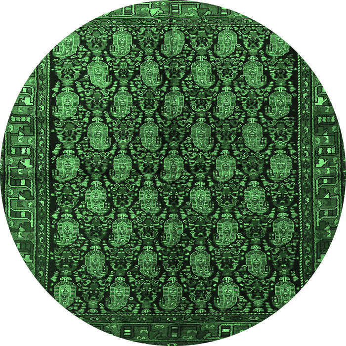 Round Machine Washable Persian Emerald Green Traditional Area Rugs, wshtr1846emgrn