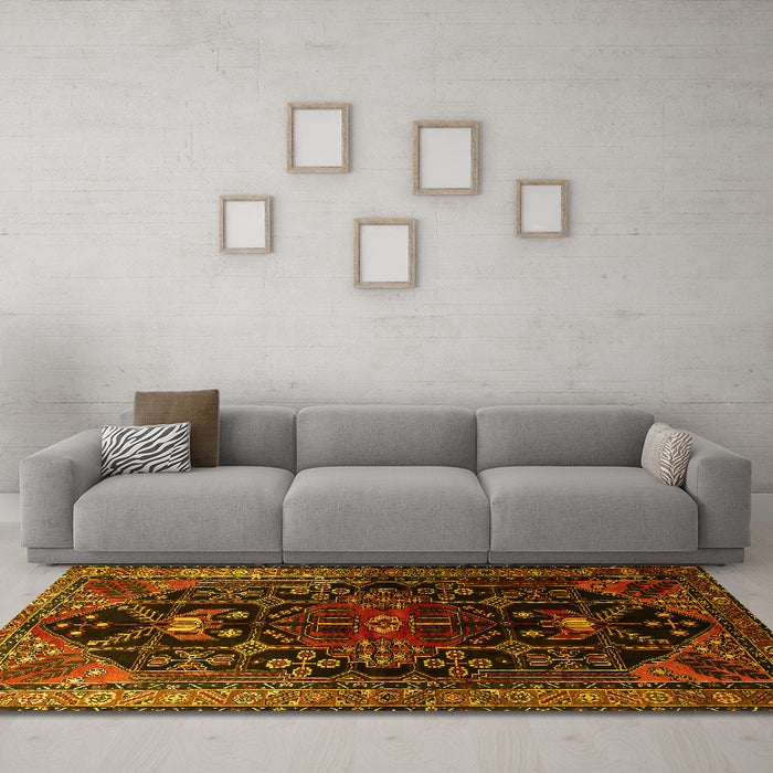 Machine Washable Persian Yellow Traditional Rug in a Living Room, wshtr1847yw