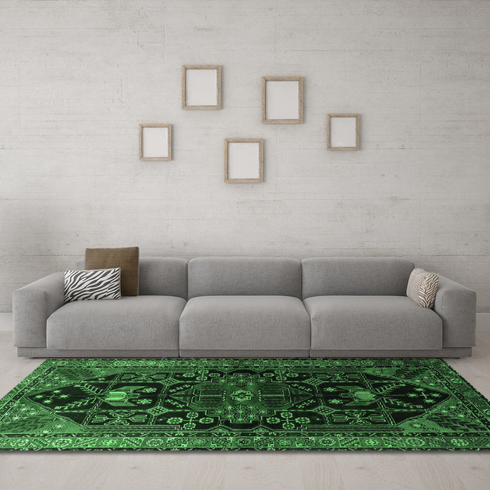 Machine Washable Persian Emerald Green Traditional Area Rugs in a Living Room,, wshtr1847emgrn
