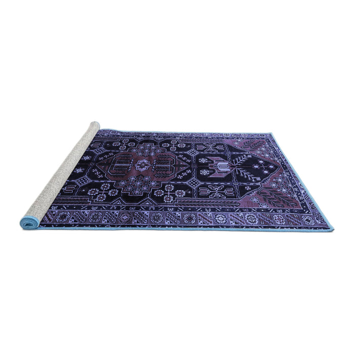Sideview of Machine Washable Persian Blue Traditional Rug, wshtr1847blu