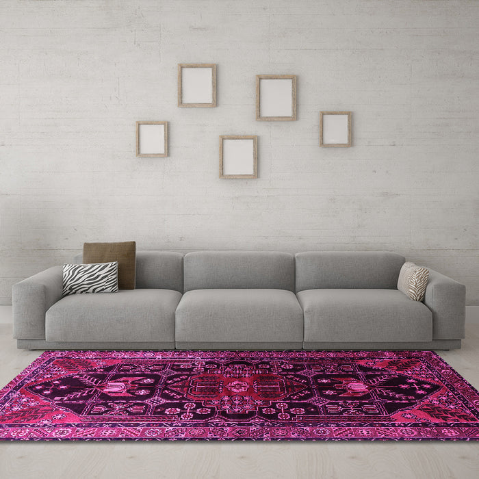 Machine Washable Persian Pink Traditional Rug in a Living Room, wshtr1847pnk