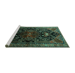 Sideview of Machine Washable Persian Turquoise Traditional Area Rugs, wshtr1847turq