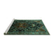 Sideview of Machine Washable Persian Turquoise Traditional Area Rugs, wshtr1847turq