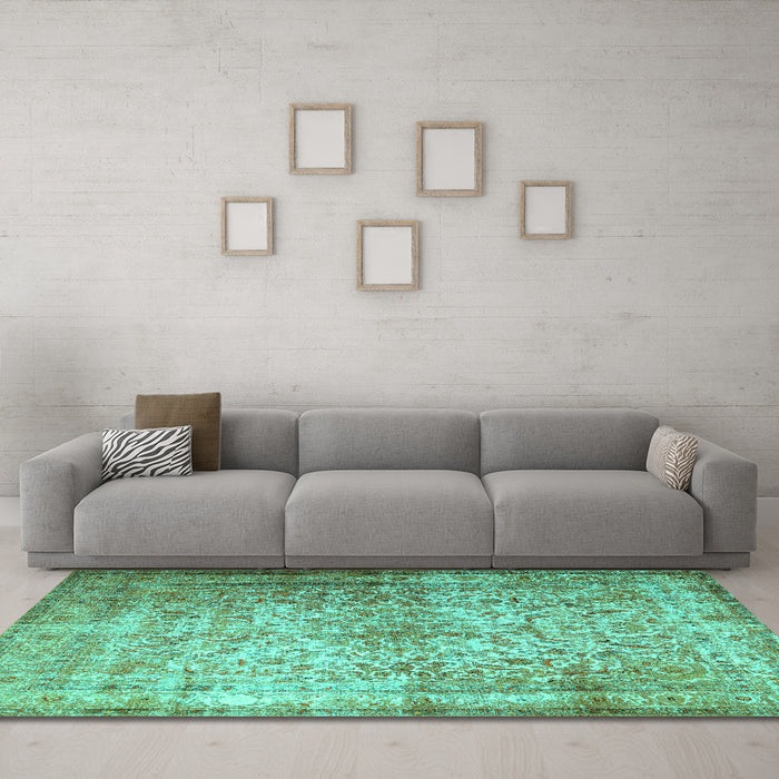 Machine Washable Persian Turquoise Traditional Area Rugs in a Living Room,, wshtr1848turq