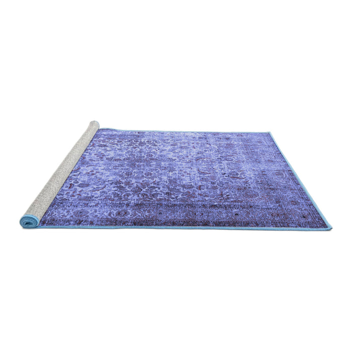 Sideview of Machine Washable Persian Blue Traditional Rug, wshtr1848blu