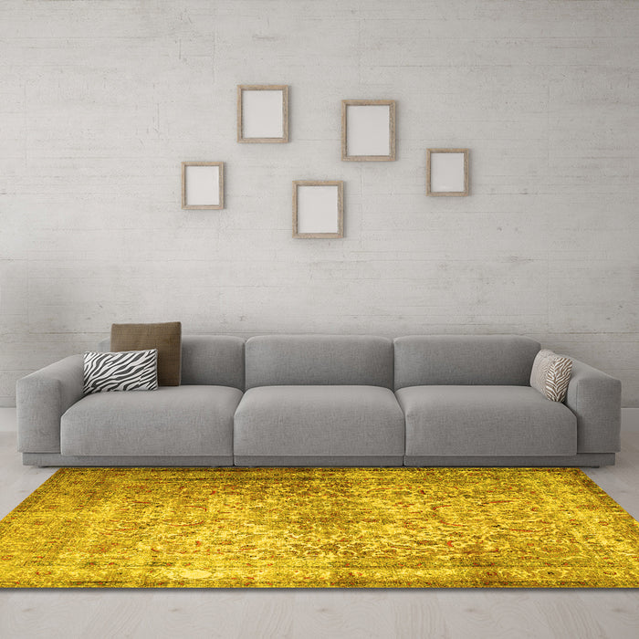 Machine Washable Persian Yellow Traditional Rug in a Living Room, wshtr1848yw