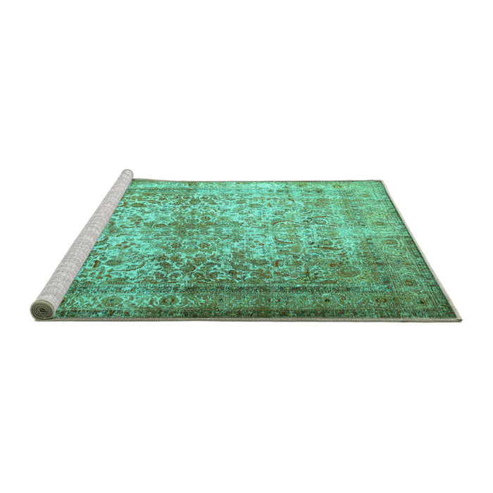 Sideview of Machine Washable Persian Turquoise Traditional Area Rugs, wshtr1848turq