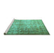 Sideview of Machine Washable Persian Turquoise Traditional Area Rugs, wshtr1848turq