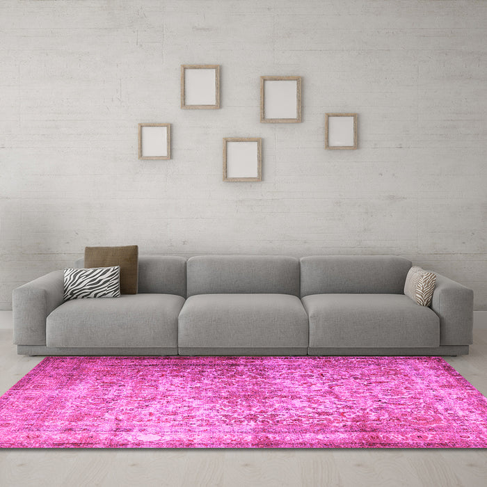 Machine Washable Persian Pink Traditional Rug in a Living Room, wshtr1848pnk