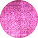 Round Machine Washable Persian Pink Traditional Rug, wshtr1848pnk