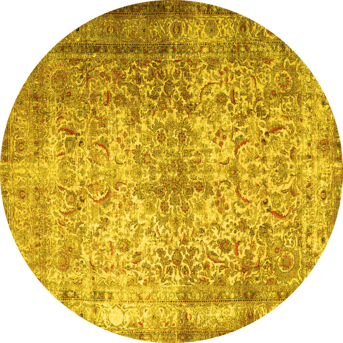 Round Machine Washable Persian Yellow Traditional Rug, wshtr1848yw