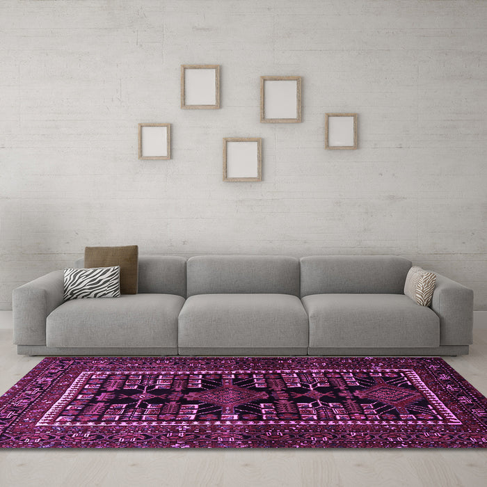 Machine Washable Persian Purple Traditional Area Rugs in a Living Room, wshtr1849pur