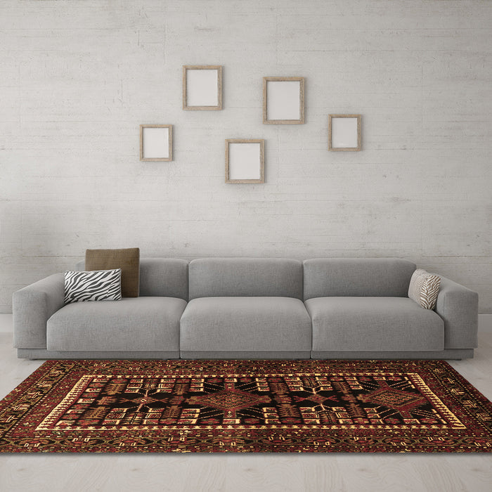 Machine Washable Persian Brown Traditional Rug in a Living Room,, wshtr1849brn