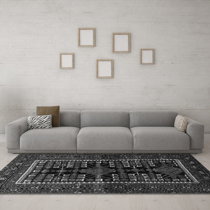 Machine Washable Persian Gray Traditional Rug in a Living Room,, wshtr1849gry