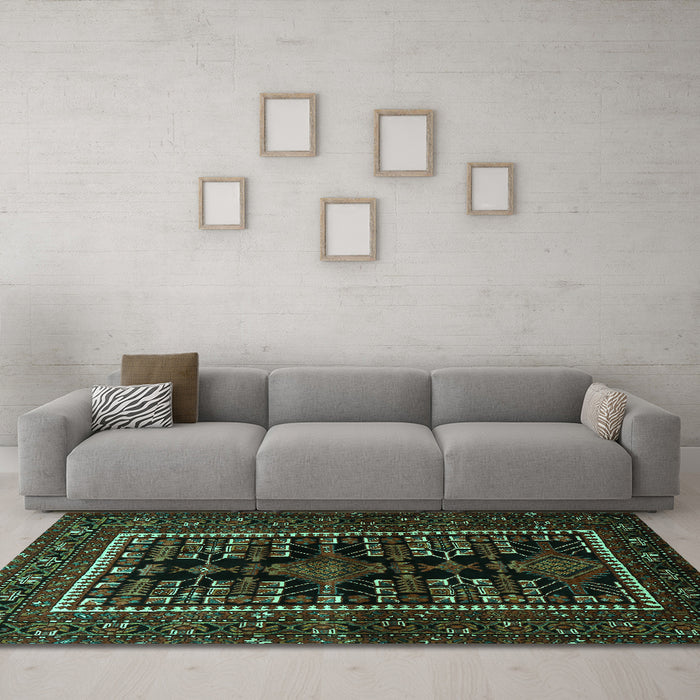 Machine Washable Persian Turquoise Traditional Area Rugs in a Living Room,, wshtr1849turq