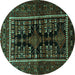 Round Machine Washable Persian Turquoise Traditional Area Rugs, wshtr1849turq