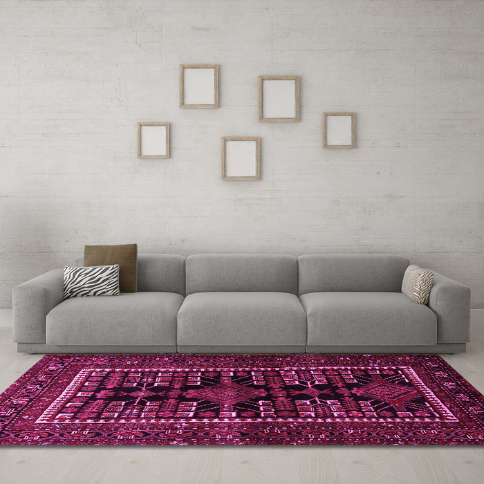 Machine Washable Persian Pink Traditional Rug in a Living Room, wshtr1849pnk