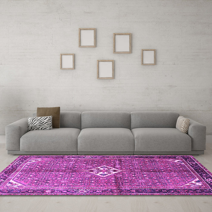 Machine Washable Persian Purple Traditional Area Rugs in a Living Room, wshtr184pur