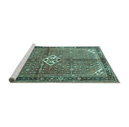 Sideview of Machine Washable Persian Turquoise Traditional Area Rugs, wshtr184turq