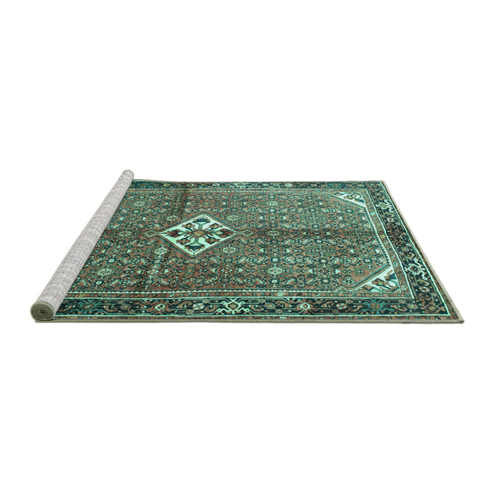 Sideview of Machine Washable Persian Turquoise Traditional Area Rugs, wshtr184turq