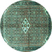 Round Machine Washable Persian Turquoise Traditional Area Rugs, wshtr184turq