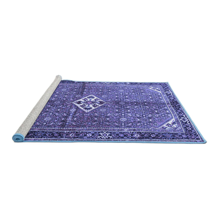 Sideview of Machine Washable Persian Blue Traditional Rug, wshtr184blu