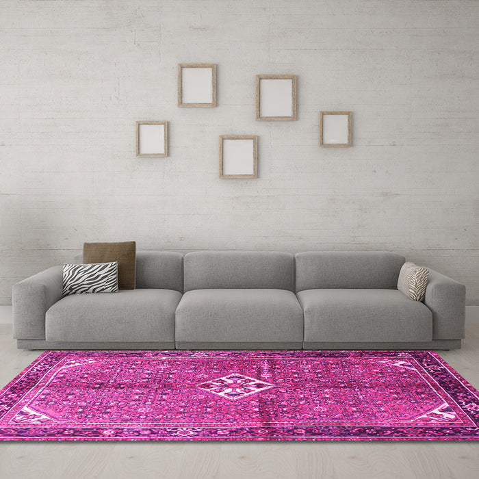 Machine Washable Persian Pink Traditional Rug in a Living Room, wshtr184pnk