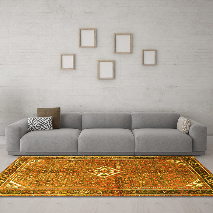 Machine Washable Persian Yellow Traditional Rug in a Living Room, wshtr184yw