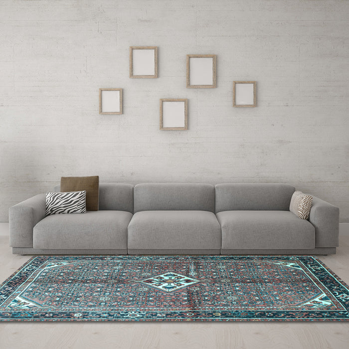 Machine Washable Persian Light Blue Traditional Rug in a Living Room, wshtr184lblu