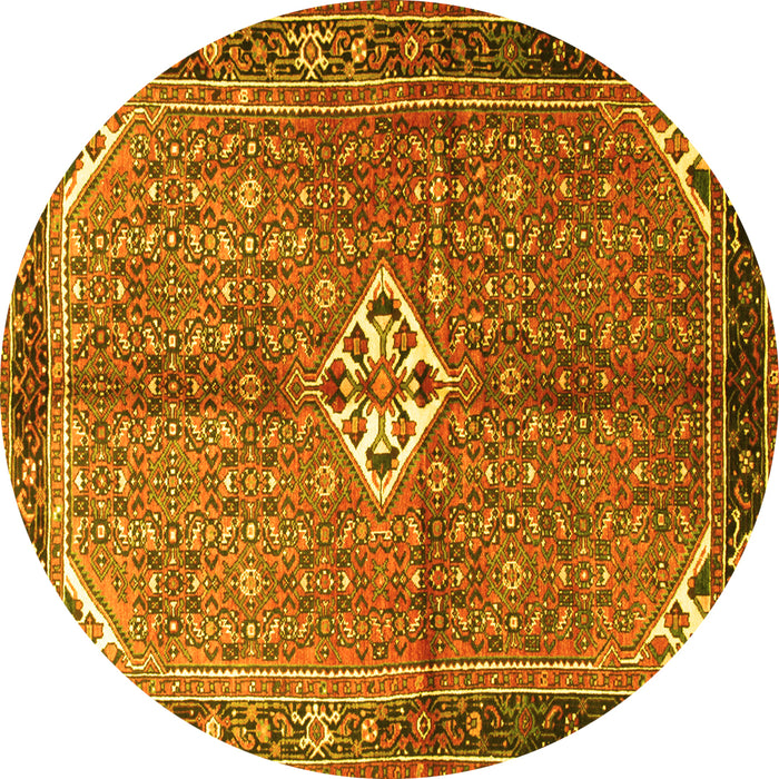 Round Machine Washable Persian Yellow Traditional Rug, wshtr184yw