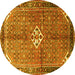 Round Persian Yellow Traditional Rug, tr184yw