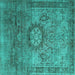 Square Machine Washable Persian Turquoise Traditional Area Rugs, wshtr1850turq