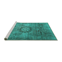 Sideview of Machine Washable Persian Turquoise Traditional Area Rugs, wshtr1850turq
