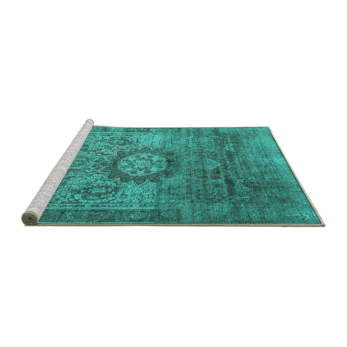 Sideview of Machine Washable Persian Turquoise Traditional Area Rugs, wshtr1850turq