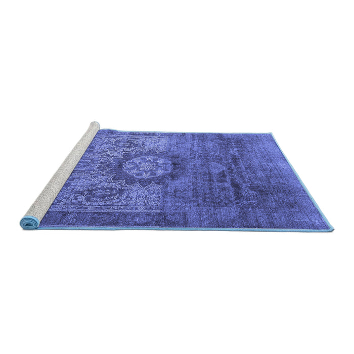 Sideview of Machine Washable Persian Blue Traditional Rug, wshtr1850blu